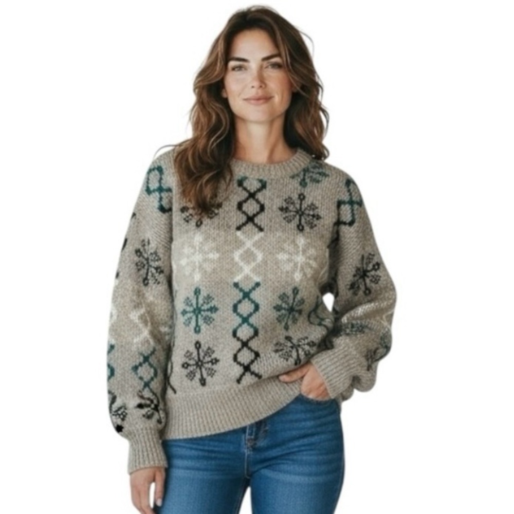 Women’s 90s Vintage Beige Geometric Sweater Size Medium
